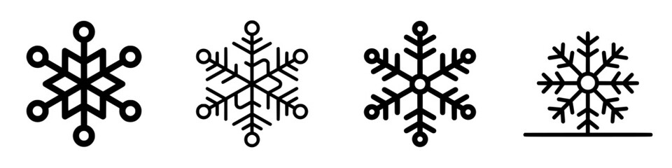 Poster - Various designs of black snowflakes illustrating winter themes for creative projects and decorations
