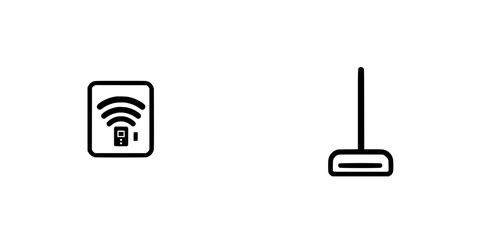 Poster - Black icons representing Wi-Fi connectivity and a cleaning tool in a minimalist design suitable for digital interfaces or applications