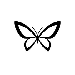 Poster - Stylized black butterfly icon with symmetrical wings featured on a clean white background for design purposes