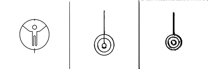 Poster - Black icon series representing human figures and circular shapes in a minimalist design