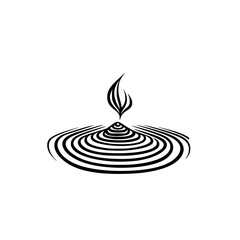 Poster - Black icon featuring concentric ripples with a flame motif, symbolizing tranquility and growth in a minimalist design