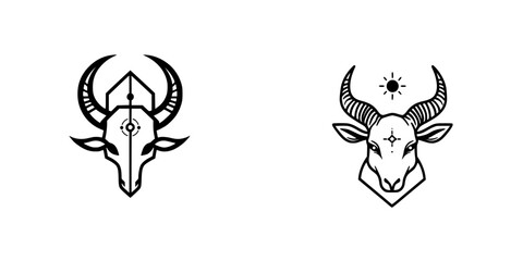 Poster - Black icon featuring bull skull designs with geometric elements and contrasting styles for modern branding or artistic projects
