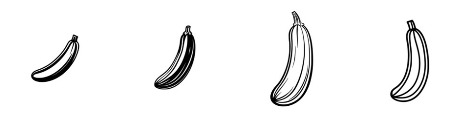 Poster - Illustration of black banana icons showing different shapes and sizes in a minimalistic design