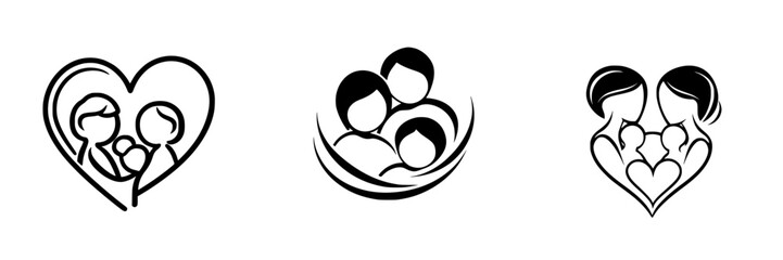 Poster - Symbols of love and connection represented through black icons showcasing family unity and togetherness in various forms