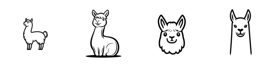 Poster - Cute black llama icons featuring various poses and styles suitable for digital design and illustration purposes
