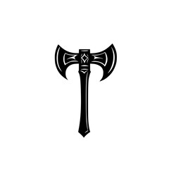 Poster - Unique black icon of a two-headed axe design with intricate detailing and a pointed handle