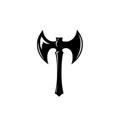 Poster - Bold black icon of a double-bladed axe detailed with a symmetrical design representing strength and combat