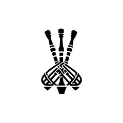 Poster - Black icon featuring stylized bagpipes with intricate design elements representing Scottish heritage