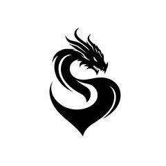 Poster - Iconic black dragon design featuring sleek curves and sharp features with an abstract heart shape
