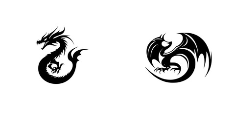 Poster - Intricate black dragon icons showcasing unique styles and designs for creative projects or branding needs