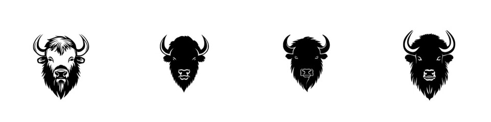 Poster - Various black buffalo icons showcasing different styles and facial features on a clean white background