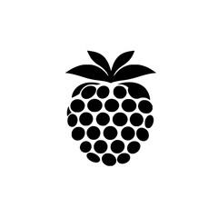 Poster - Black icon of a raspberry with circular dots representing seeds and leaves depicted above