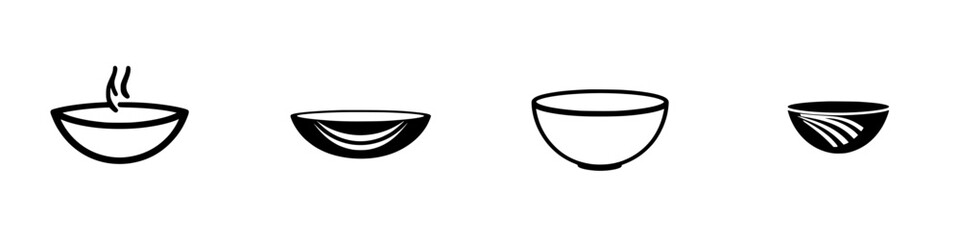 Poster - Four black icons of bowls depicting different shapes and designs in a minimalist style