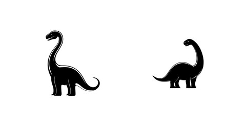 Poster - Stylized black dinosaur icons with different sizes portraying a prehistoric theme in a minimalistic design
