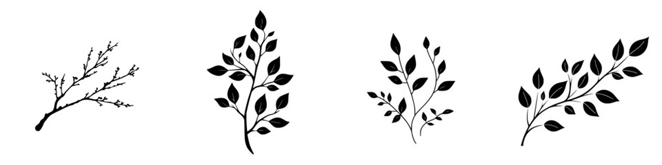Poster - Black icons of various plant silhouettes showing distinct shapes and leaf arrangements for design and decorative use