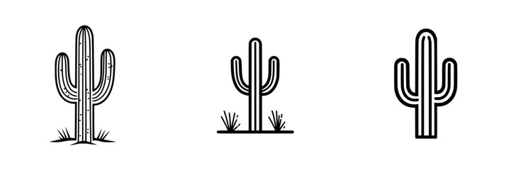 Poster - Stylized black cactus icons depicting desert flora in a minimalist design suitable for various graphic applications