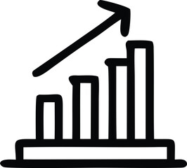 Poster - Simple black and white illustration of a bar graph with an upward trending arrow indicating growth and success