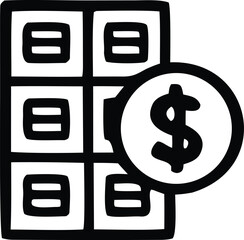 Poster - Stylized black and white icon representing financial data analysis with a grid of cells and a prominent dollar sign