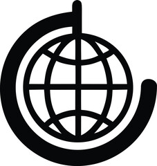 Poster - Stylized black and white globe icon with a curved bracket encircling it representing global reach or connectivity