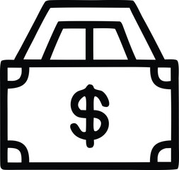 Fototapete - Simple black outline drawing of a shopping bag with a dollar sign on its front representing commerce and financial transactions