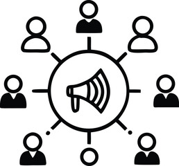 Aufkleber - Centralized communication network connecting a group of people with a megaphone symbol at its core