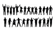 © Trendy Motion - Silhouetted Crowd Diverse Group of People Celebrating, Raising Arms, Dancing, and Cheering on White