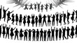 © Trendy Motion - Silhouetted Crowd of Cheering People with Raised Arms, Jumping, and Festive Celebratory Mood