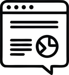 Poster - Simple black and white icon representing a website interface with data visualization and text content within a speech bubble