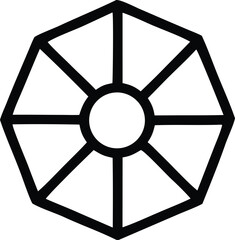 Poster - A stylized black geometric symbol featuring a circular center with eight radiating lines forming an octagonal outer shape with triangular segments