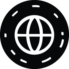 Poster - Stylized black and white globe icon with dashed lines around the perimeter suggesting a road or path
