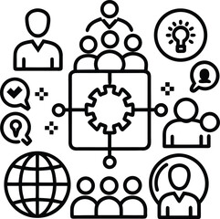 Poster - Abstract representation of teamwork collaboration and global connectivity with icons symbolizing ideas and communication