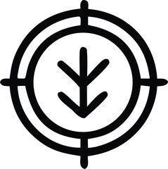 Poster - A bold black outline depicts a target symbol with a downward pointing arrow featuring three distinct prongs inside