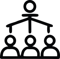 Poster - Simple black and white icon representing a hierarchical organizational structure with a leader and three subordinates