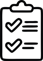 Poster - Simple hand drawn black and white icon of a clipboard with two completed tasks and bullet points representing further items