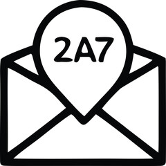 Poster - Hand drawn black and white icon representing an open envelope with a location pin inside displaying the text 2a7