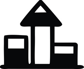 Poster - Stylized black icon depicting a rising graph with two side pillars symbolizing growth and progress in a service or industry