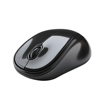 Black computer mouse isolated on black background, used for office or home work