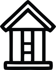 Poster - Simple black and white icon of a stylized building with a pediment and columns representing architecture or government