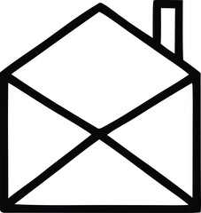 Poster - Simple black outline icon combining an open envelope with a house roof and chimney symbolizing home mail delivery