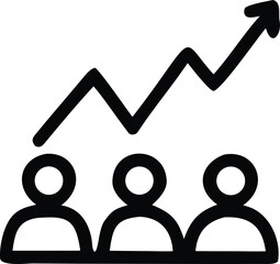 Poster - Simple black line icon representing a group of people with an upward trending graph indicating growth or success
