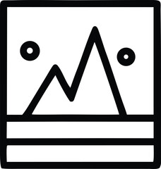 Poster - Simple hand drawn icon representing a landscape with mountains and two circles possibly representing the sun or moons within a square frame