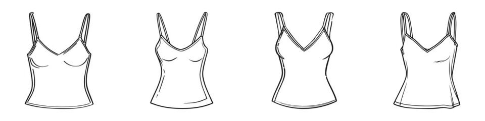 Poster - Women'S Tank Top Design Set. Fashion Apparel Sketch Collection. Isolated Vector Illustration