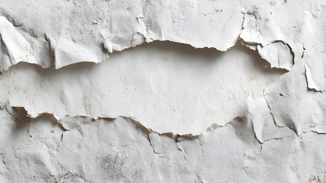 Old blank white grunge ripped torn posters crumpled paper background wall empty space for text