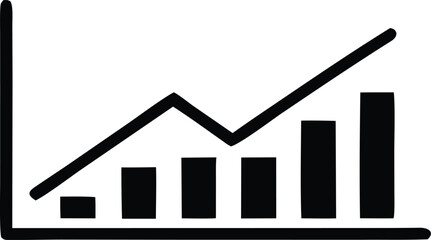 Poster - Simple black and white hand drawn bar chart with a line graph showing upward trend and growth over time