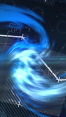 Poster - Blue swirling animation over data charts and graphs with white lines and crosses