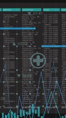 Poster - Animation of business icons and digital data processing over computer screens