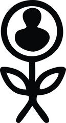 Poster - Abstract black silhouette of a person within a circle resembling a flower with petals and a stem symbolizing growth and identity