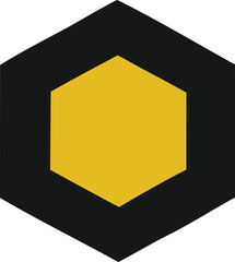 Fototapete - A minimalist geometric design featuring a bright yellow hexagon centered within a larger black hexagon against a clean white background