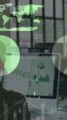 Poster - Animation of data processing over diverse business people working in office