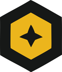 Poster - A stylized black four pointed star emblem is centrally placed within a golden hexagon creating a bold and modern geometric design